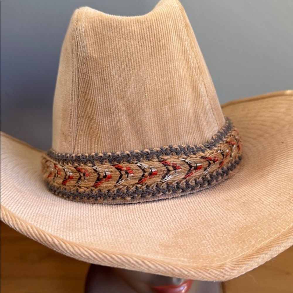 Vintage 70’s Longhorn light brown corduroy banded cowboy hat NWOT size M 7-71/8 - Picture 2 of 9